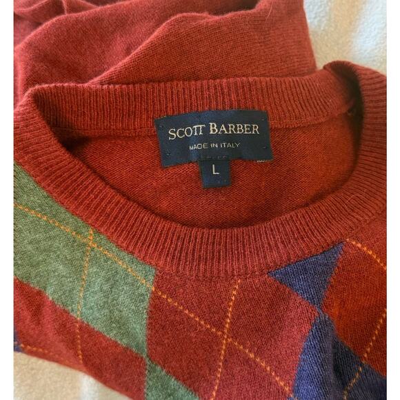 VTG Scott Barber Wool Sweater Mens LG Brick Red Cashmere Merino Argyle Golf Prep - Picture 4 of 10